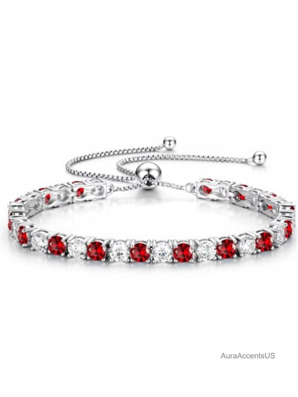 925 Sterling Silver Tennis Bracelet Adjustable 5.5-10.5 Inches Push Button